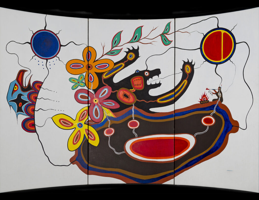 drawing of bear and eagle connected by a line