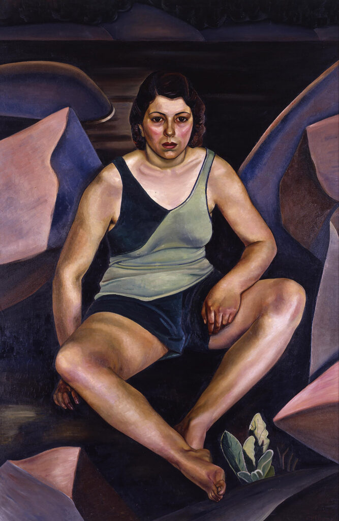 Tableau représentant une femme assise en maillot de bain