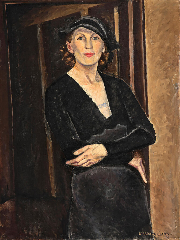 Painting of a women posing wearing all black