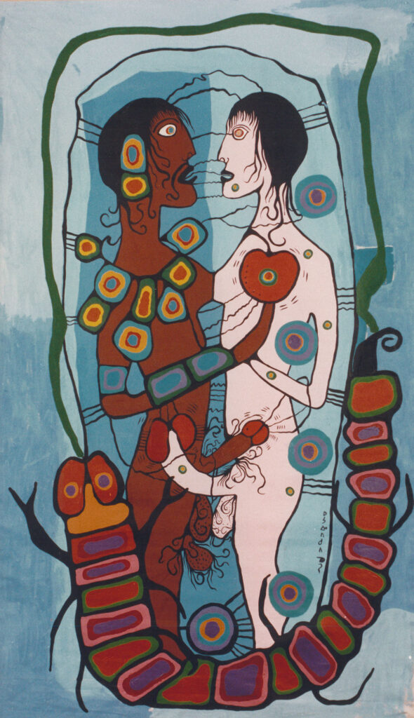 painting of two naked men, one dark skinned, one light.