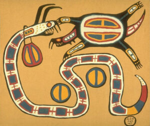 illustration of a snake and animal facing each other